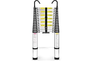15.5 Ft Telescoping Ladder, SocTone Aluminum with Non-Slip Feet, 330lbs Max Capacity, Collapsible Ladder with Hooks for RV or Outdoor Work