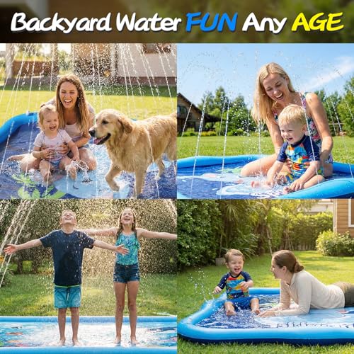 Luxfero Water Jet Mat for Children, 210 cm Reinforced Water Games for Dogs, Adjustable Water Spray Nozzle, Theme Play Mat, Inflatable Children's Water Game for Garden