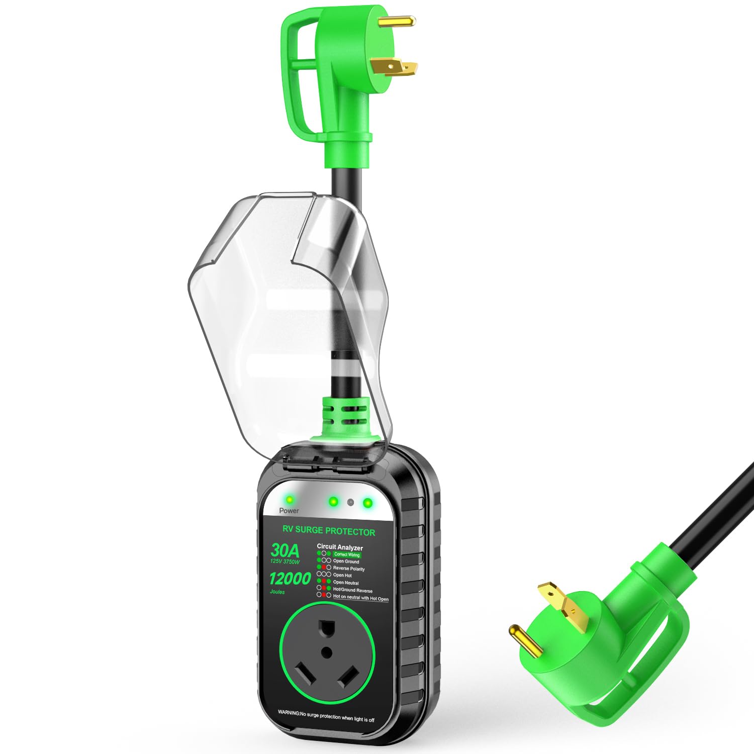 GEARGO RV Surge Protectors 30 Amp, 12000 Joules RV Circuit Analyzer, IP68 Surge Voltage Protection, RV Adapter Plug for Camper (Green) Image