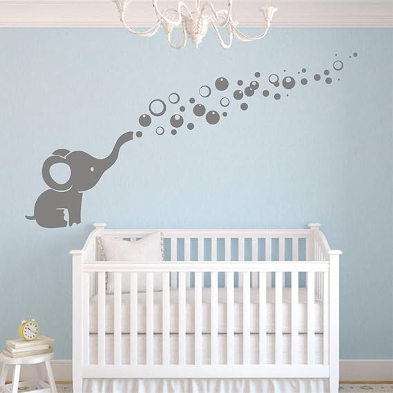 Removable Nursery Room Wall Decor Cute Elephant Blowing Bubbles Wall Decal Art Vinyl Wall Decor ...