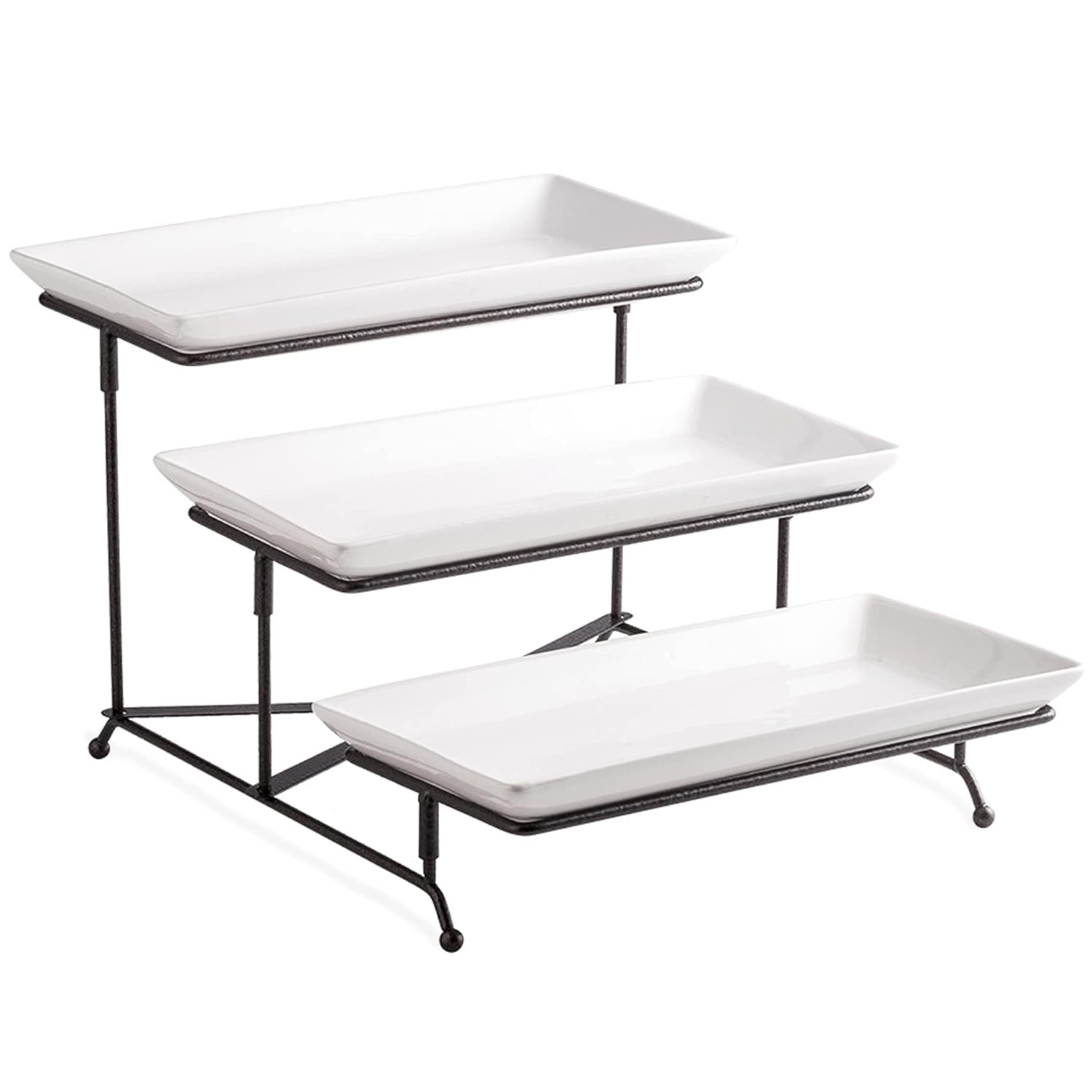 Buy 3 Tier Serving Stand Collapsible Sturdier Rack with 3 Porcelain