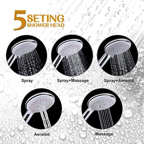 High Pressure Shower Head HANMEIUS Universal Chrome Shower Heads 5-Setting 5" Face Handheld Shower Head with 5 Feet Stainless Steel Hose and Angle Adjustable Bracket