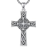 Cargari Celtic Knot Cross Necklace 925 Sterling Silver Irish Pendant Religious Jewelry Gifts for Men