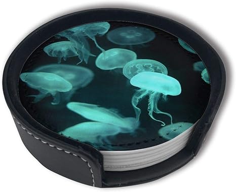 Amazon ホルダーセット付きの美しいクラゲ深海クリーチャーコースター ドリンク用のラウンドマグとカップマットパッド 家庭やキッチンに適しています 6pcs コースター オンライン通販