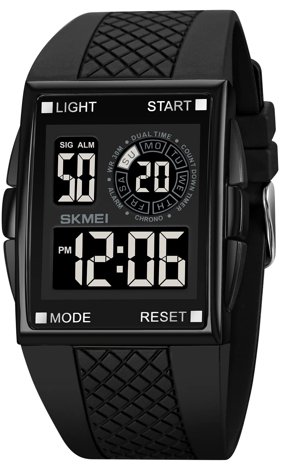 Photo 1 of XCZAP Men's Luminous Square Digital Sports Watch Waterproof Countdown Multi-Function Watch (New Black)
