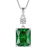 YL 12x10mm Cushion Square Princess Emerald Cut Necklace for Women, Solid Sterling Silver 18K White Gold Plated Birthstone Pendant Box Chain Jewelry