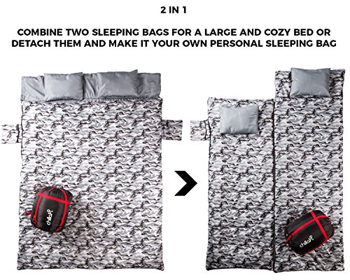 Chillax Double Sleeping Bag for Camping, Backpacking or Hiking - Perfect Sleeping Sack for Couples - Extra Large 3 Season Waterproof Sleeping Bag for 2 Person, Adults, Seniors - Best Unique Gift ! - Thumbnail 3