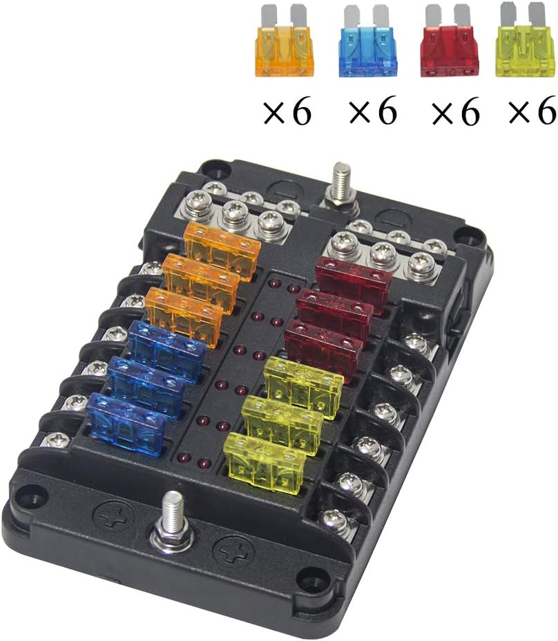 Wisamic Bloque de fusibles de 12 vías con buje negativo ATC/ATO caja Wisamic Bloque de fusibles de 12 vías con buje negativo ATC/ATO caja