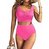 Aqua Eve Women High Waisted Bikini Set Racerback Swimsuit Two Piece Bathing Suit High Neck Swimwear