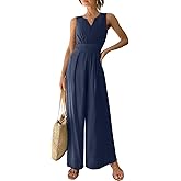 ANRABESS Jumpsuits for Women Summer Dressy Casual Linen Romper Sleeveless V Neck High Waist Wide Leg Beach Vacation Outfits