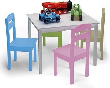Costway Ensemble Table Et 4 Chaises Enfant En Bois Pour Travailler Manger Dessiner Jouer Avec 4 Chaises 66 X 56 X 48cm Ciel Amazon Fr Cuisine Maison