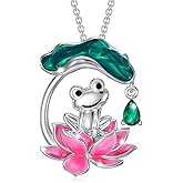 PEIMKO Sterling Silver Frog Necklace - Enamel Lotus Leaf Jewelry Gift for Women & Girls