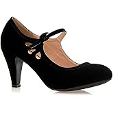 Olivia K Women's Kitten Heels Mary Jane Pumps - Adorable Vintage Shoes- Unique Round Toe Design with an Adjustable Strap