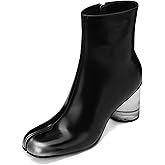 Cuctos Split Toe Women Clear Block Heels Ankle Boots Chunky High Heels Booties Tabi Zipper Side Short Boots