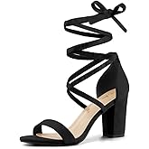 Allegra K Women's Strappy Lace Up Heel Chunky High Heels Sandals