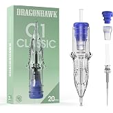 Dragonhawk Classic C1 1201RL Tattoo Needle Cartridges | 20 Clear Round Liners, Individually Sealed, Fine Detail Lining for Beginners and Artists