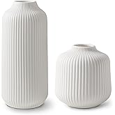 flature Ceramic Vases in Nordic Style, Modern Vase Deco for Pampas Grass, Boho Deco for Windowsill, Vases Set in White Matt, Flower Vase as Home Decoration for Fresh Flowers, Dried Flowers, Set of 2