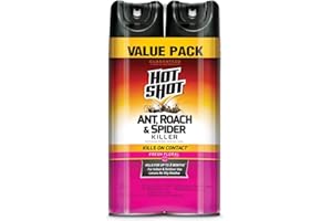 Hot Shot Ant, Roach & Spider Killer, 17.5 Ounces, Kills Roaches and Listed Ants on Contact, Indoor & Outdoor Insecticide Spray, Twin Pack