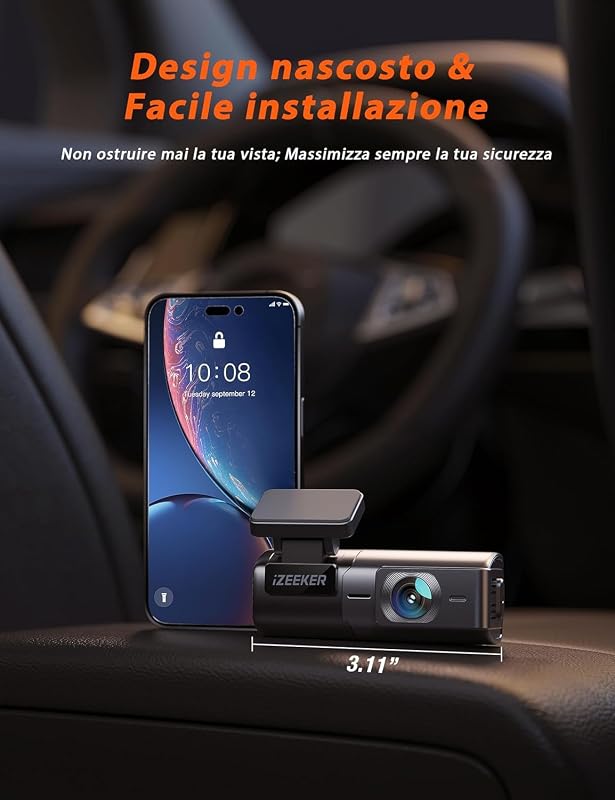 iD240 Dash Cam Auto 2.5K WiFi, WDR, Modalità Parcheggio