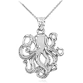 Polished 925 Sterling Silver Octopus Sea Life Pendant Necklace