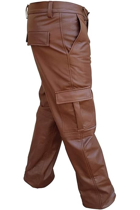 Mens Real Brown Cow Leather Cargo Jeans 6 Pockets Cargo Pants Jeans Fully  Lined at Amazon Men's Clothing store