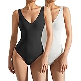 SUUKSESS Women 2 Piece Thong Bodysuit Sexy V Neck Backless Sleeveless Tank Tops