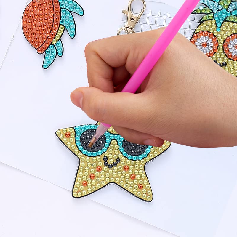 MingSH 5 Pieces DIY 5D Diamond Art Painting Keychain Kit, Double Sided Full Drill Diamond Rhinestone Painting Key Chains Pendant for Women Purse Backpack Handbag Decor