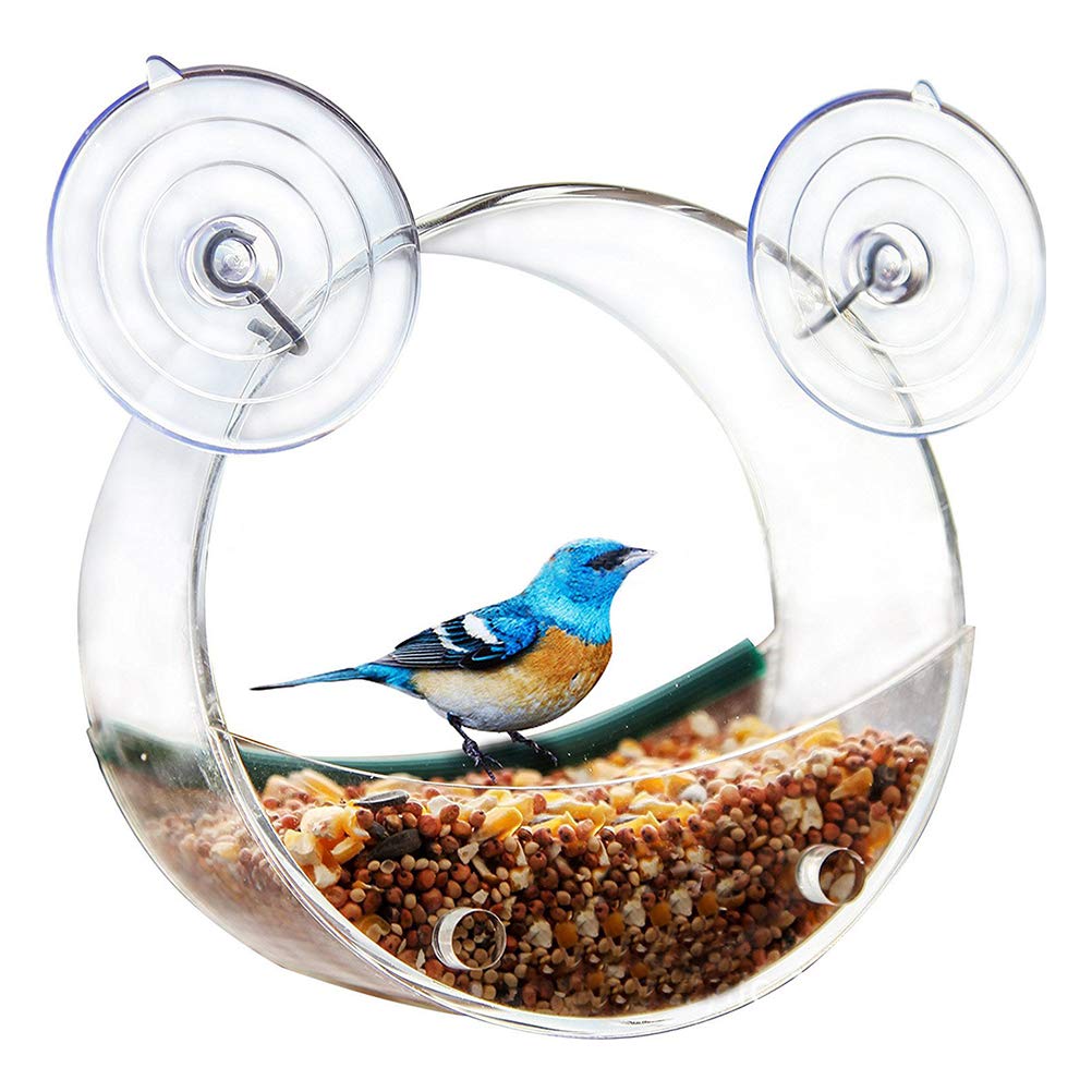 KENANLAN Round Acrylic Bird Feeders, Hanging Window Bird Feeders with Strong Suction Cup, Wild Bird Feeders,Transparent Bird Housefor Garden Yard Window(Round)
