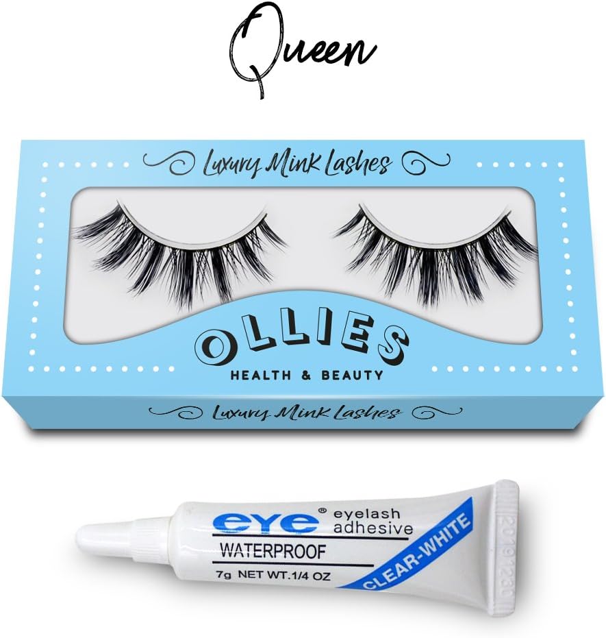 3D Artificial Hair False Eyelashes Natural Long Fluffy Thick Dramatic Volume Strip Band Eye Lashes Handmade Wispy Crosshair With Glue Adhesive (Queen)
