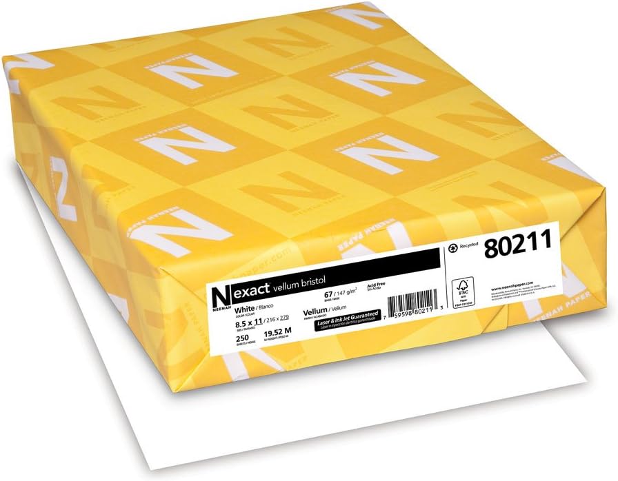 Neenah Exact Vellum Bristol, 8.5" x 11", 67 lb/147 gsm, White, 94 Brightness, 250 Sheets (80211) : Cover Stock Papers : Office Products