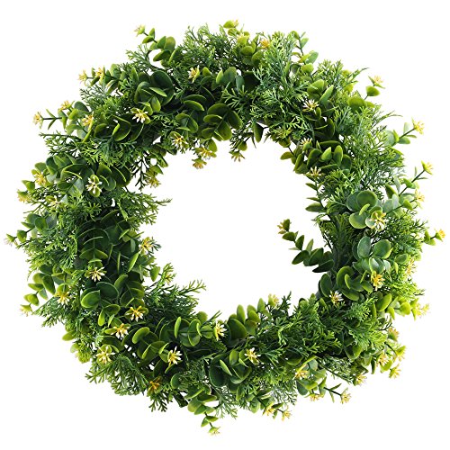 Nahuaa 17" Artificial Eucalyptus Front Door Wreath with Yellow Flowers Spring Farmhouse Garland Home Office Housewarming Gift Greenery Decor