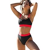 ZINPRETTY Women High Waisted Bikini Sets Color Block Swimsuits 2 Piece Bathing Suits Tummy Control Sporty Teens