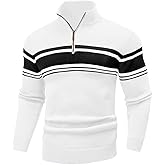 Wizoat Mens Sweater Quarter Zip Sweater Casual Striped Long Sleeve Fall Winter Warm Polo Pullovers