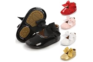 Meckior Infant Baby Girls Soft Sole Bowknot Princess Wedding Dress Mary Jane Flats Prewalker Newborn Light Baby Sneaker Shoes