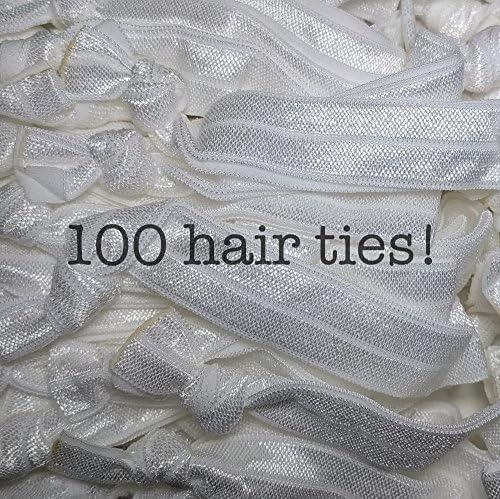 100pc No Crease Knotted Hair Ties - Solid Color Packs (White)