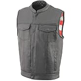 Milwaukee Leather MLM3508 Men's Black Premium Leather Vest - Old Glory Laced Armholes Black Stitching Club Style Vest