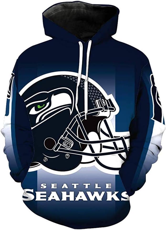 Icer Brands NFL Mens Team Logo Long Sleeve Hoodie Pullover Sweatshirt Tie Neck