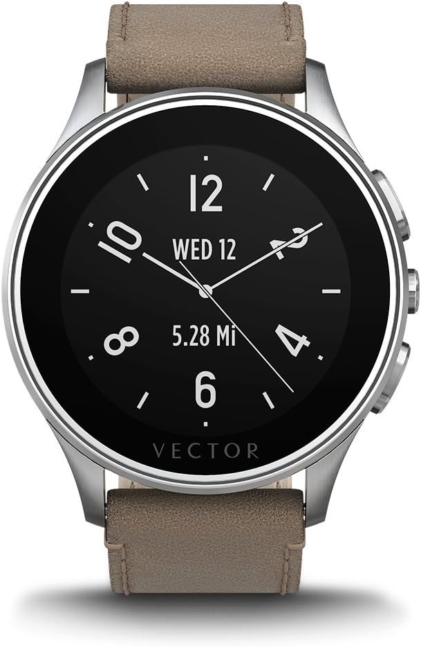 Vector Watch Luna Smartwatch-30 Day+ Autonomy, 5ATM, Notifications, Activity Tracking - Steel Case/ Tan Leather-Casual
