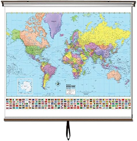 Advanced Political Wall Maps Set-Roller w/Backboard;2-Map Choices and Mounting Hardware Included