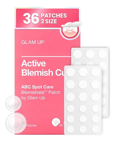 GLAM UP HYDROCOLLOID BLEMISH PIMPLE ZIT PATCHES – INVISIBLE ULTRA THIN SPOT COVER STICKERS FOR FACE AND SKIN, STRONG WATER-PROOF AND ADHESIVE OVERNIGHT, VEGAN-FRIENDLY (36 COUNT / 2 SIZES)