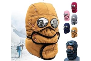 Winter Thermal Hat with Glasses,4 in1 Windproof Warm Hat Detachable Mask Neckband,Winter Pilot Hats Trapper Hats,for Outdoor