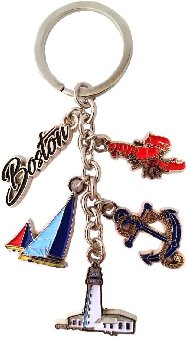 CityDreamShop Boston Charm Key Chain Harbor Anchor- Sail Boat and Lucky Lobster