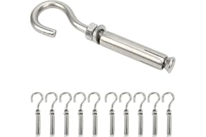 10pcs Expansion Heavy Duty Bolts, M6 304 Stainless Steel Concrete Wall Hook Expansion Bolts Open Cup Hook Screw for Wood, Dry