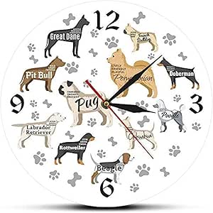 Reloj de pared para sala de estar Razas de perros Patas de perro