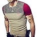8sanlione Mens Casual Slim Fit Short-Sleeve/Long Sleeve Contrast Color T-Shirt(Medium,S_Red)