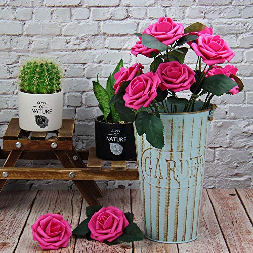 N&T NIETING Artificial Flowers Roses, 25pcs Real Touch Artificial Foam Roses Decoration DIY for Wedding Bridesmaid Bridal Bouquets Centerpieces, Party Decoration, Home Display (Hot Pink)