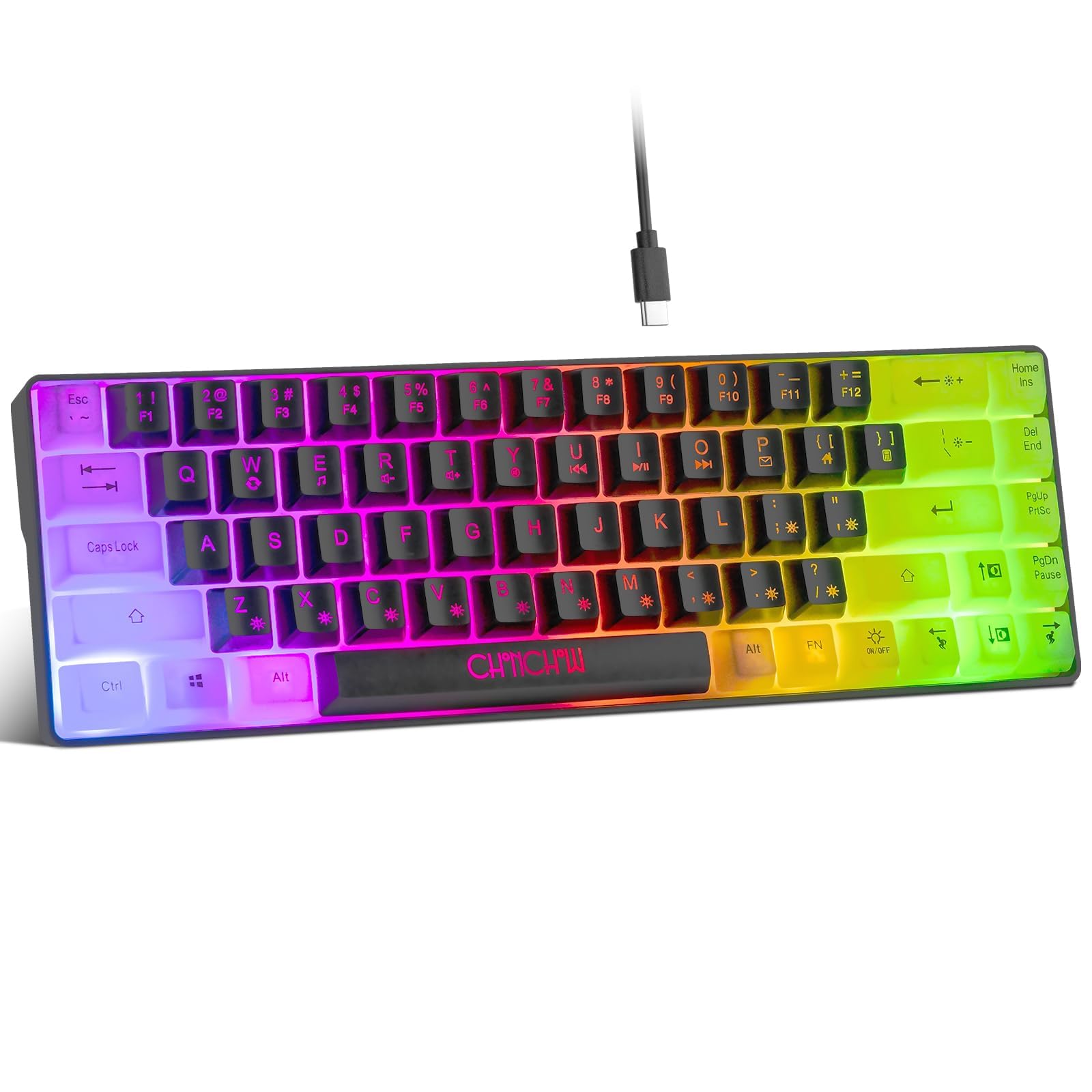 Photo 1 of CHONCHOW Mini RGB 60% Gaming Keyboard, 68 Keys Small Compact USB Wired Rainbow Light Up Backlit Gaming Keyboard for Xbox PS4 PS5 PC Laptop Gamer?Black-White?