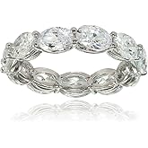Hoops & Loops Sterling Silver Cubic Zirconia 6x4mm Oval-Cut Eternity Band Ring