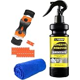 LUXFINISH Adhesive Remover Spray with Scraper &amp; Towel - Goo &amp; Glue Gone Remove Stickers, Labels, Tape Residue from Car Paint, Glass, Tile - Safe Multi-Surface Formula - 100ml/3.4oz