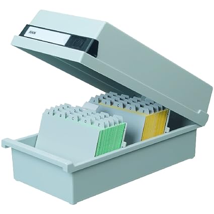 HAN Karteikasten A7 967-11 für 800 Karten, quer – Karteikartenbox in Lichtgrau mit großem Schriftfeld & inkl. 2 Stützplatten - simpel Ordnung halten